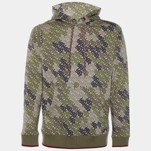 Burberry Green Camouflage Monogram Printed Cotton Knit Hoodie S