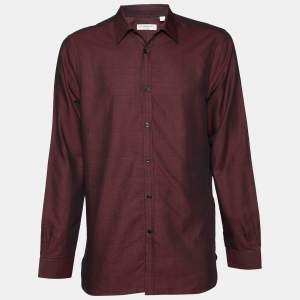 Burberry Burgundy Checkered Cotton Tailored Shirt L