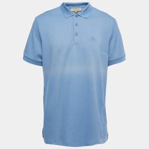 Burberry Blue Cotton Pique Short Sleeve Polo T-Shirt XXL