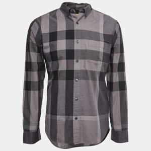 Burberry Grey Checked Cotton Full Sleeve Shirt L
