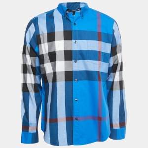 Burberry Blue Checkered Cotton Full Sleeve Shirt L