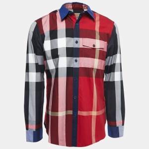 Burberry Red/Blue Checkered Cotton Full Sleeve Shirt L