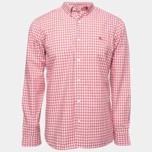 Burberry Red Checked Cotton Full Sleeve Shirt L