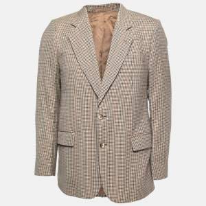Burberry Vintage Brown Checked Patterned Wool Single-Breasted Blazer S
