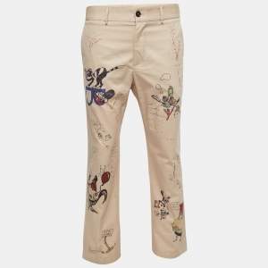 Burberry Beige Cotton Sketch Print Trousers M