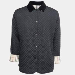 Burberry Black Vintage Quilted Nylon Button Front Jacket S