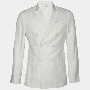 Burberry White Linen Double Breasted Blazer M