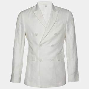 Burberry White Linen Double Breasted Blazer M