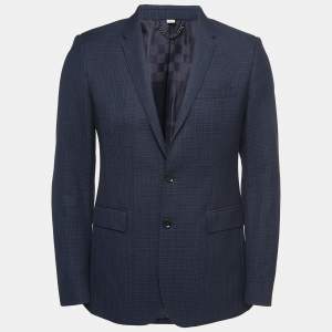 Burberry Navy Blue Patterned Wool Single Breasted Blazer M