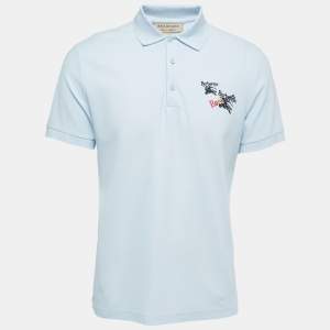 Burberry Light Blue Logo Embroidered Cotton Pique Polo T-Shirt M