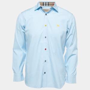 Burberry Blue Cotton Button Front Full Sleeve Shirt M