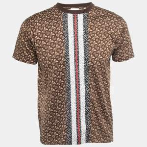 Burberry Brown TB Monogram Striped Cotton Crew Neck T-Shirt XS