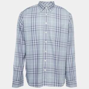 Burberry Blue Plaid Cotton Button Down Full Sleeve Shirt XL
