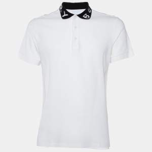 Burberry White Cotton Pique Contrast Logo Collar Detail Polo T-Shirt M