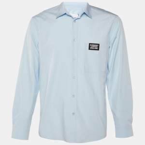 Burberry Blue Logo Pocket Detail Cotton Button Front Shirt L