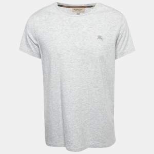 Burberry Grey Logo Embroidered Cotton Half Sleeve T-Shirt L