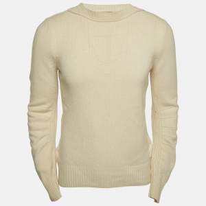 Burberry Cream Jacquard Cashmere Blend Crew Neck Sweater M