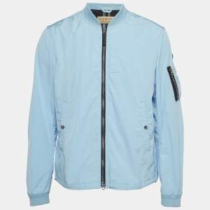 Burberry Blue Textured Synthetic Zipper Bomber Jacket XL