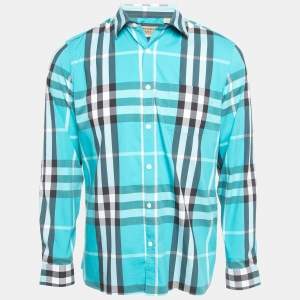 Burberry Blue Checked Cotton Long Sleeve Shirt L