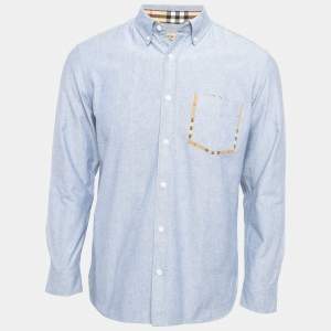 Burberry Blue Cotton Long Sleeve Button Front Shirt M