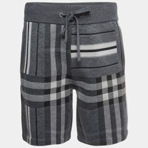 Burberry Grey Checked Wool Drawstring Track Shorts S