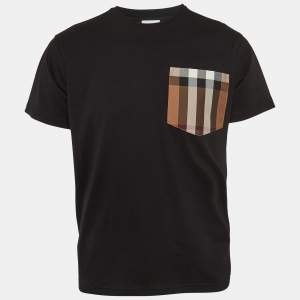 Burberry Black Cotton Checked Pocket Detail Crew Neck T-Shirt XS