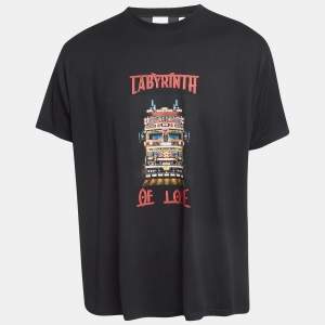 Burberry Black Labyrinth Of Love Print Cotton Crew Neck T-Shirt M