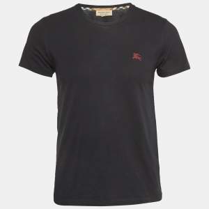 Burberry Black Cotton Logo Embroidered Crew Neck T-Shirt S