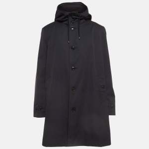 Burberry Navy Cotton Gabardine Long Single Breasted Coat 4XL