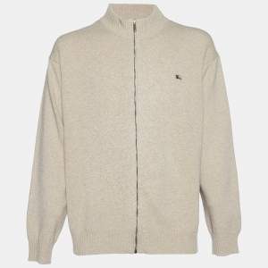 Burberry Beige Lambs Wool Zip Up Sweater XL