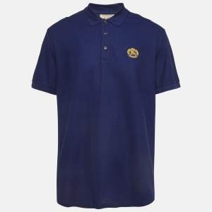 Burberry Dark Blue Embroidered Cotton Pique Polo T-Shirt XXL