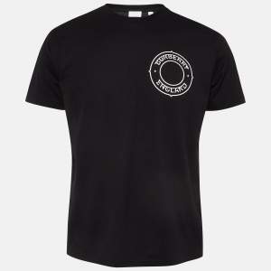 Burberry Black Printed Cotton Knit Crew Neck Tshirt XXS