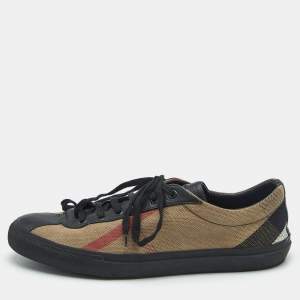 Burberry Black House Check Leather and Canvas Reeth Low Top Sneakers Size 43