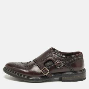Burberry Burgundy Leather Delmar Monk Strap Brogues Size 41