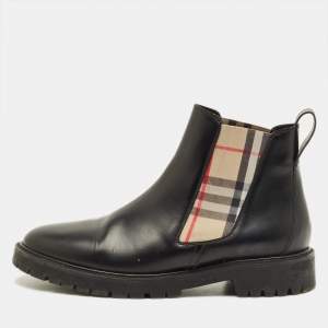 Pre Owned Burberry Allostock Size 40 Black Elastic and Leather Ankle Length Boots