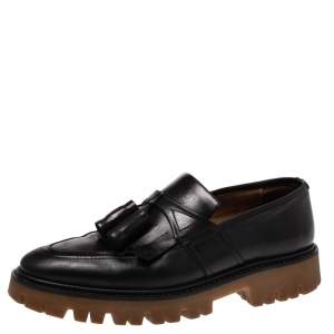 Burberry Black Leather Tassel Fringe Loafers Size 42