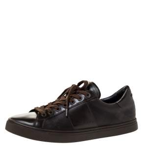 Burberry Dark Brown Leather and London Check Canvas Ritson Low Top Sneakers Size 41