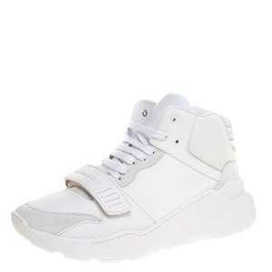 Burberry White Nylon, Suede and Leather Regis L High Top Sneakers Size 41