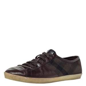 Burberry Brown Leather And House Check Canvas Lace Up Low Top Sneakers Size 40