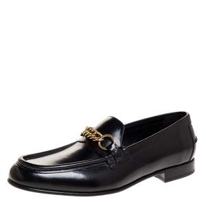 Burberry Black Leather Solway Chain Detail Slip On Loafers Size 42