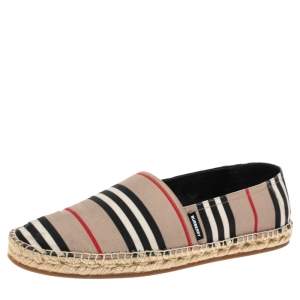 Burberry Beige Icon Stripe Canvas Espadrilles Flats Size 43