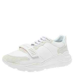 Burberry White Suede Leather And Fabric Low Top Sneakers Size 43.5