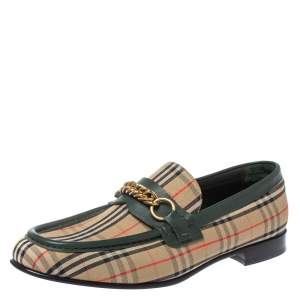 Burberry Multicolor Nova Check Canvas And Leather Moorley Slip On Loafers Size 44