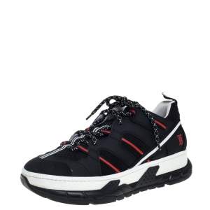 Burberry Black/Red Mesh And Leather Union Low Top Sneakers Size 42.5