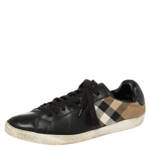 Burberry Black House Check Canvas And Leather Sneakers Size 44