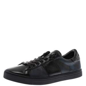 Burberry Black Leather and London Check Canvas Ritson Low Top Sneakers Size 43