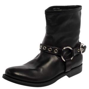 Burberry Black Leather Buckle Detail Ankle Boots Size 39