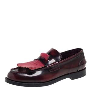 Burberry Burgundy Leather Slip On Bedmoore Loafers Size 45
