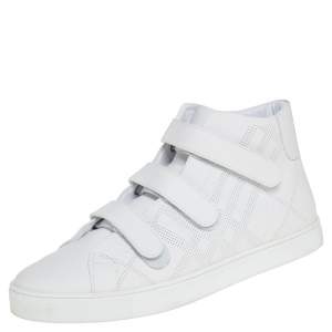 Burberry White Perforated Leather Sturrock High Top Sneakers Size 46