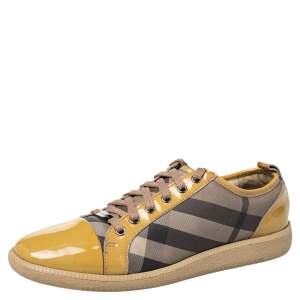 Burberry Beige/Yellow Canvas And Patent Leather Sneakers Size 40
